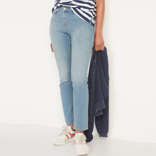 Women modern straight light blue stretchable jeans